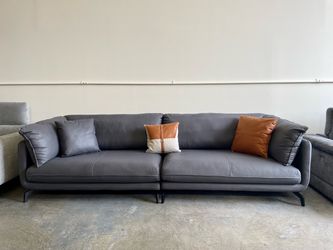 Mid Century Gray Fabric Sofa with Metal Legs