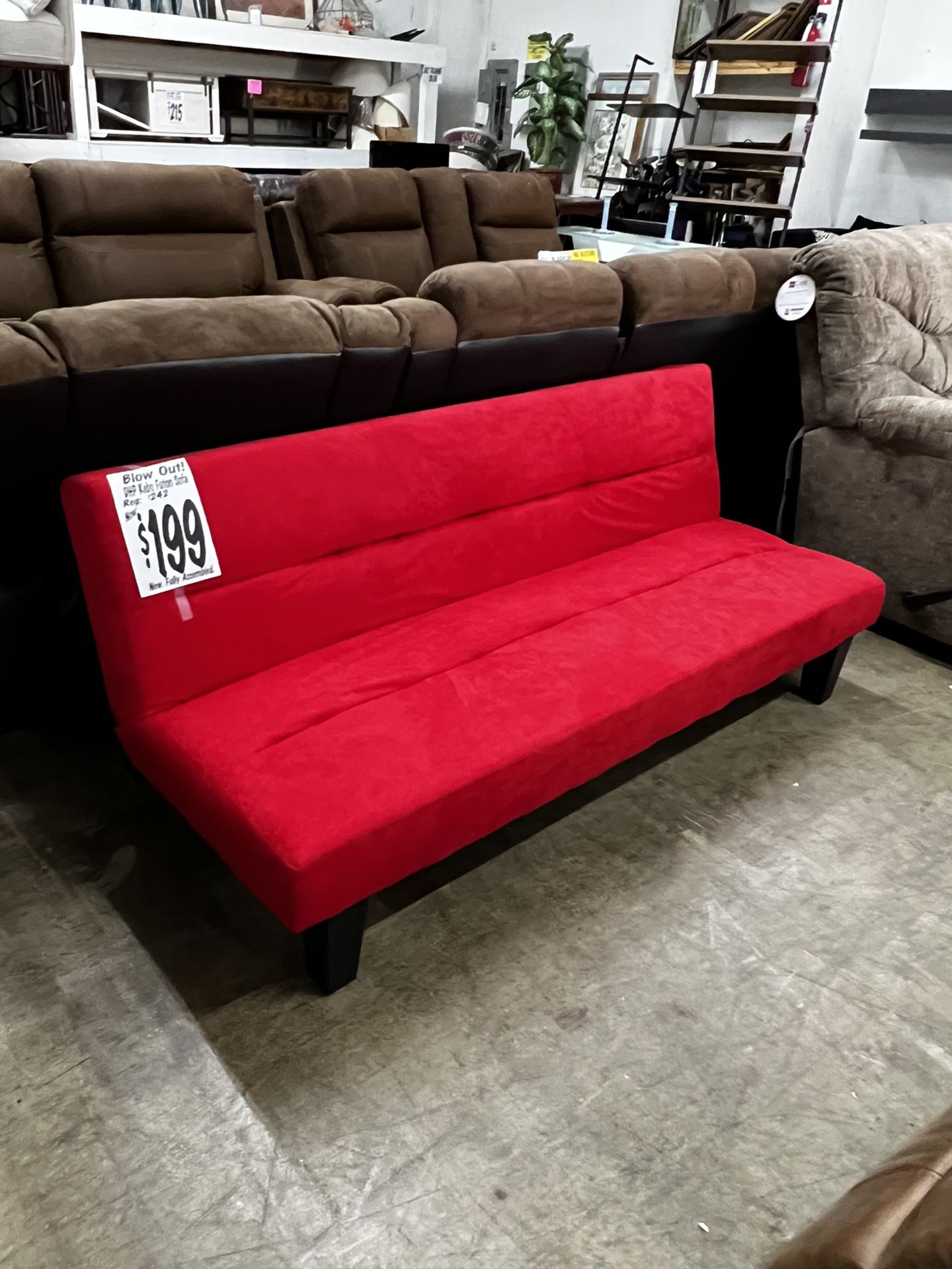 SOFA SALE! BRAND NEW Red & Black Futon Sofa Bed (Reg. 242). ASSEMBLED