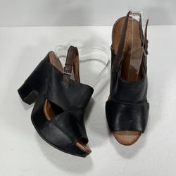 Naya Monroe Black Leather Open Toe Boho Wedge Platform Sandals Women Size 9.5M