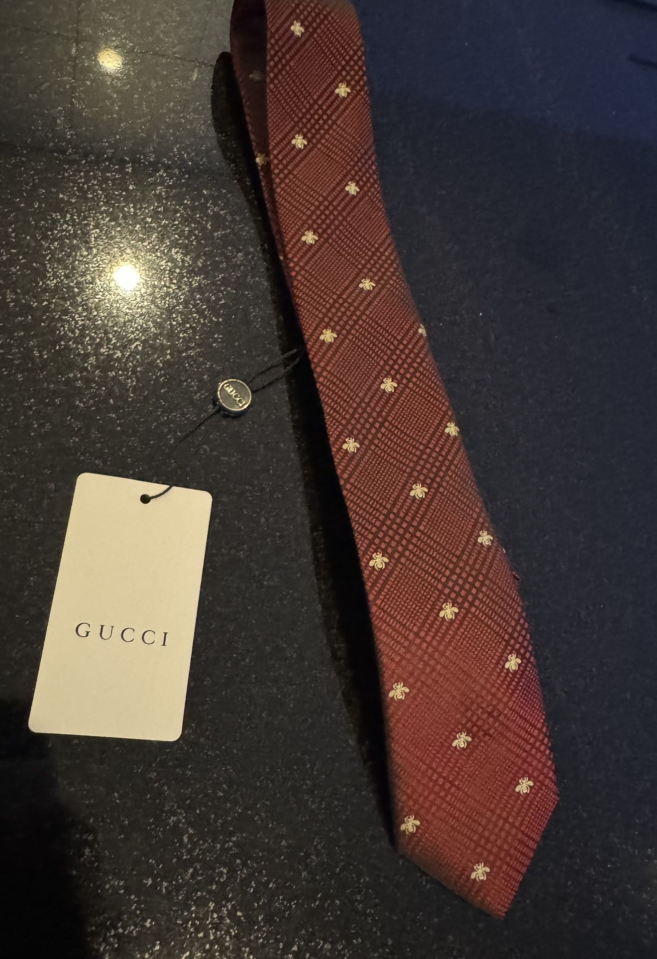 Red Gucci Bees Pattern 100% Silk Tie