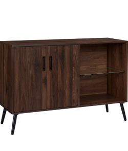 Walker Edison Theo Mid Century Modern 2 Door Asymmetrical Glass Shelf Buffet