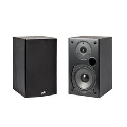 Polk Audio T15 100 Watt Home Theater Bookshelf Speakers, Wall-mountable, Pair, Black, 