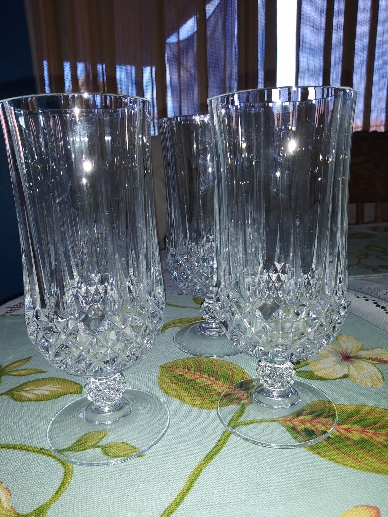 Set of 4 Cristal D'Arques Long Champ Footed Iced Tea Glasses, Vintage