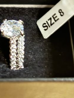 Two Ring Set , Silver With Fake Diamond Size 8