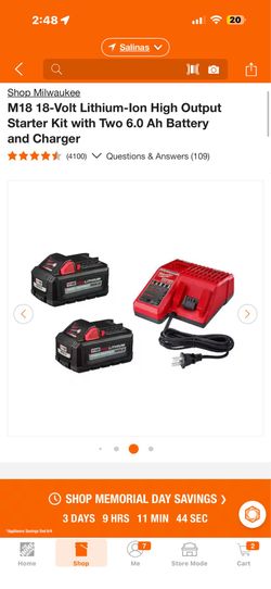 Milwaukee M18 18-Volt Lithium-Ion High Output Starter Kit with Two 6.0 Ah Battery and Charger