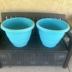 2 Large Sky Blue Plastic Flower Pots 15” Tall 20” Diameter