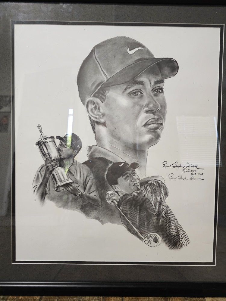 Framed Tiger Woods Photo B&W