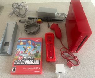 Nintendo Wii Console System Red Color w/ New Super Mario Game