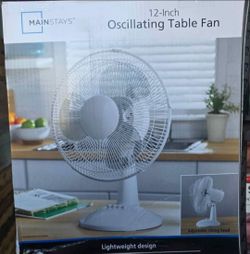 Mainstays 12-Inch Table Fan with Adjustable 3-Speed Settings and Oscillation, White, FT30-8MBWV
