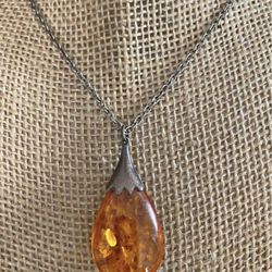 Cadena Stainless Piedra Ámbar Joya Antigua 