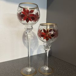 Set Of 2 Poinsettias Candle Holders, In Great Condition, $13, No Holds, Trades Or Deliveries, PU Same Day