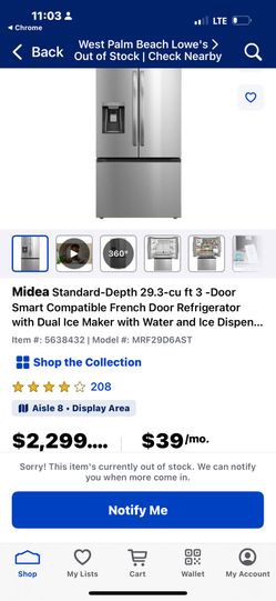 Midea 29.3 Cubic Feet SS Fridge New 