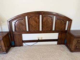 MID CENTURY- Modern wooden King Size headboard, nightstand and dresser