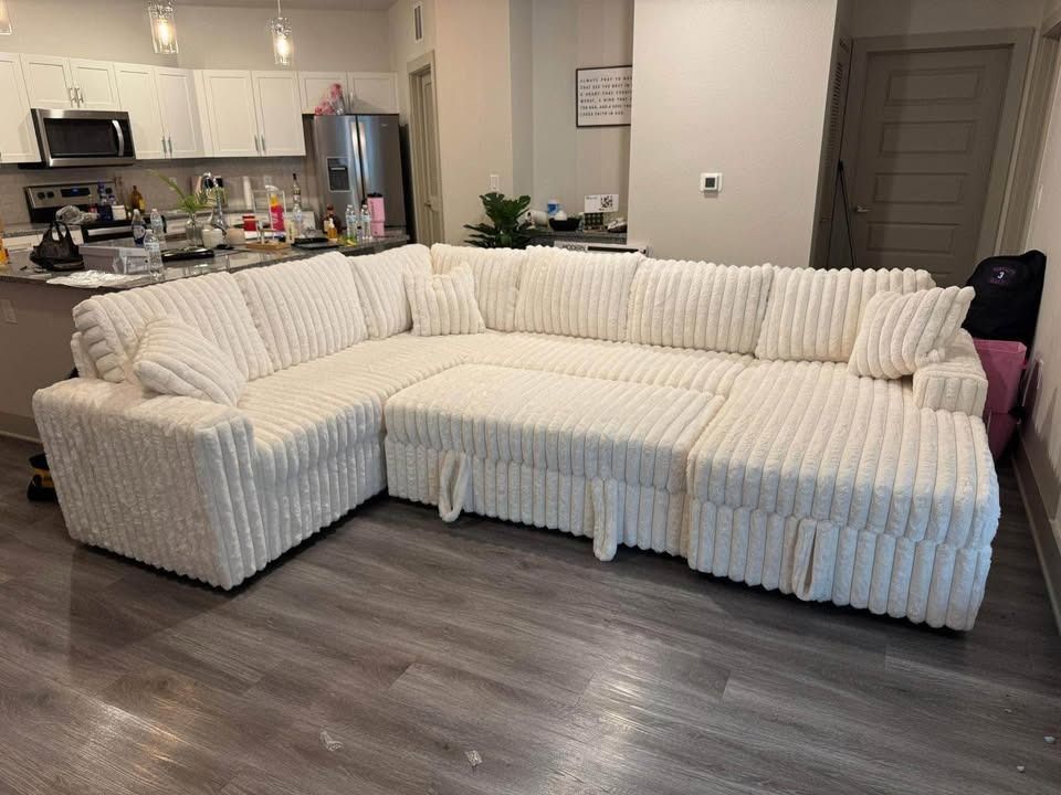 Beige color Sectional corduroy pull out sofa bed sleeper sofa