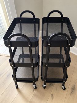 Set of 2 Black 3-Tier Rolling Storage Carts