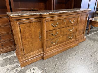 THOMASVILLE Light Burlwood Marble Top Louis Philippe Style Buffet