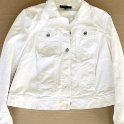 Talbots Classic White Denim Jean Jacket Women’s Size M Petite Preowned