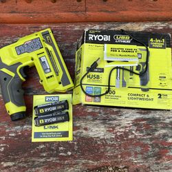 RYOBI USB Lithium Cordless Craft 4-in-1 Stapler/Nailer Kit with Two batteries 
