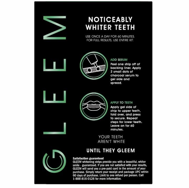 NWT Gleem Whitening Strips With Charcoal Serum Kit