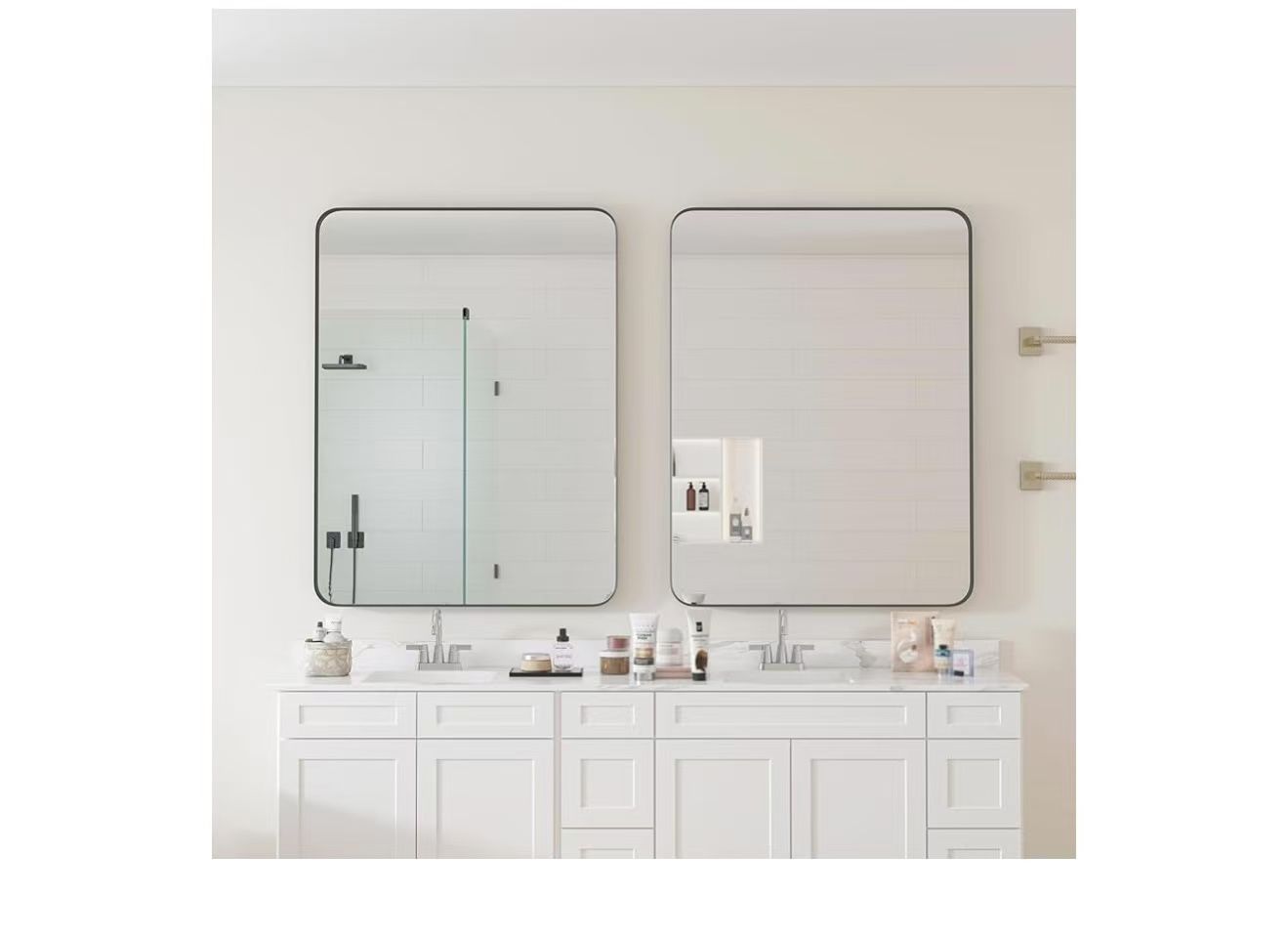 40 x 30 Round Horn Rectangle Makeup Seamless Mirror Black
