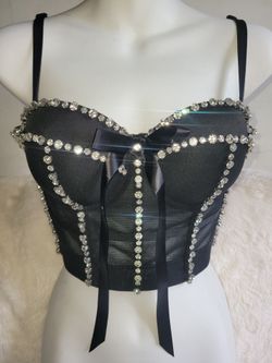Black Rhinestone Corset Bustier Top