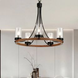 Farmhouse Round Chandelier with Wood Ring