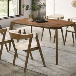Brand New Walnut & Beige Mid Century Modern Style 5pc Dining Table Set