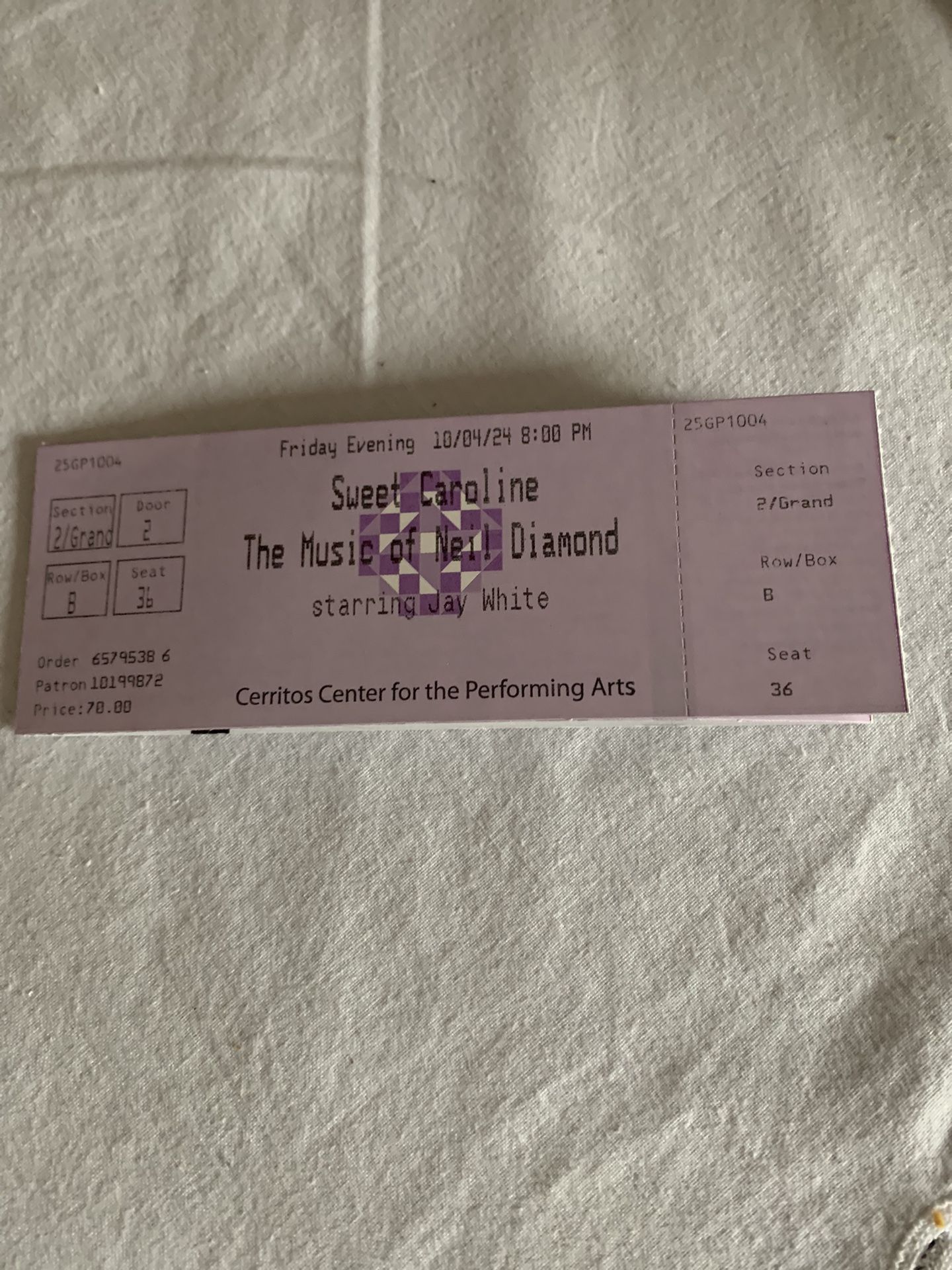 Neil Diamond concert Saturday, October 5