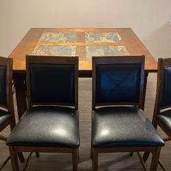 Counter-Height Dining Set – Slate Inlay Table with 4 Chairs (Used)