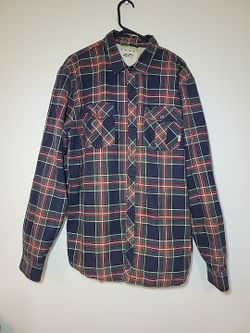 Vans Off The Wall Mens Plaid Button Up Collared Shacket Lined Coat Size XL Has a Hole on Back