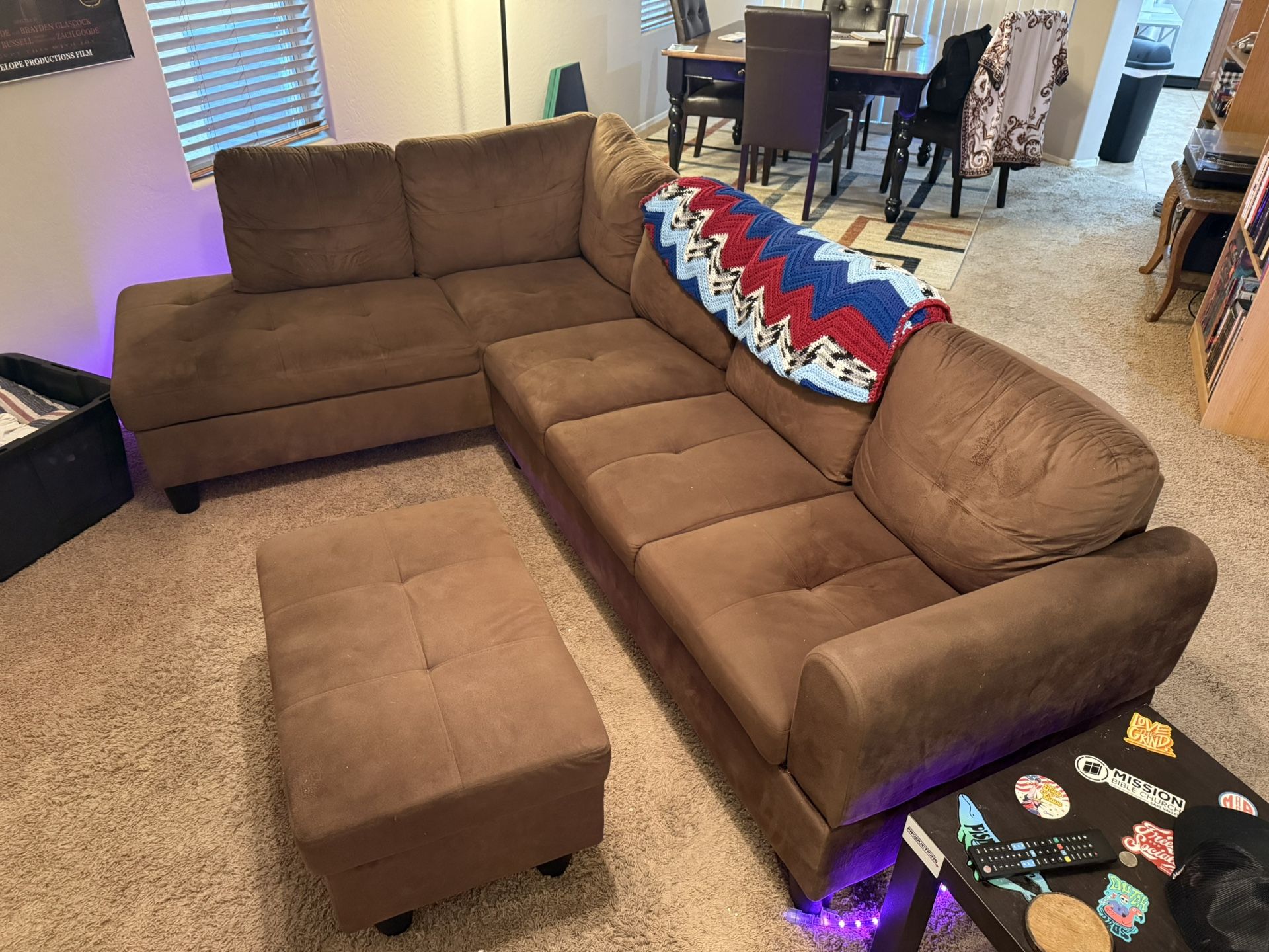 L-Shaped Couch + Opening Ottoman