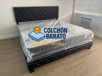 NEW BED FRAME KING SIZE BLACK WITH MATTRESS AND BOX SPRING