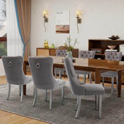 Set of 6 Gray Velvet Dining Chairs