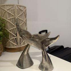 Set of 2 Metal Whale Tail Sculptures