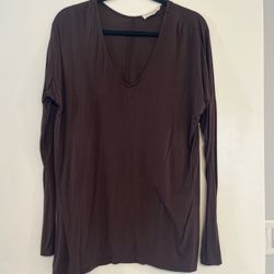 Long Sleeve Brown V Neck Tunic 