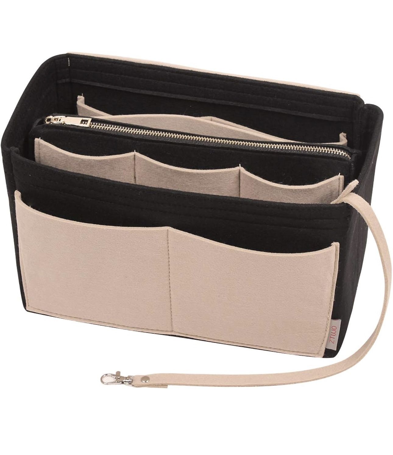 Purse Organizer Insert, Felt Bag Organizer with Metal Zipper, Handbag & Tote Shaper, For Speedy Neverfull Tote, slender large
