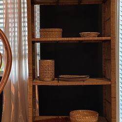 70s Vintage Wicker Peacock Etagere Bohemian Bookcase Shelving Unit MCM Urban Farmhouse 🧡