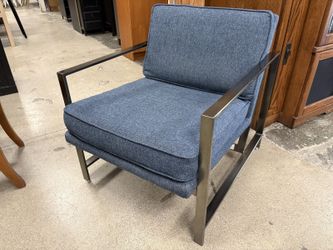 WEST ELM Metal Framed Celestial Blue Upholstered Chair