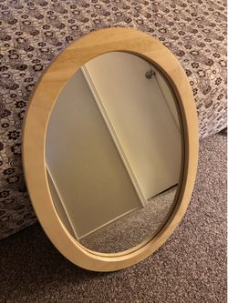 Round Wood-Framed Mirror
