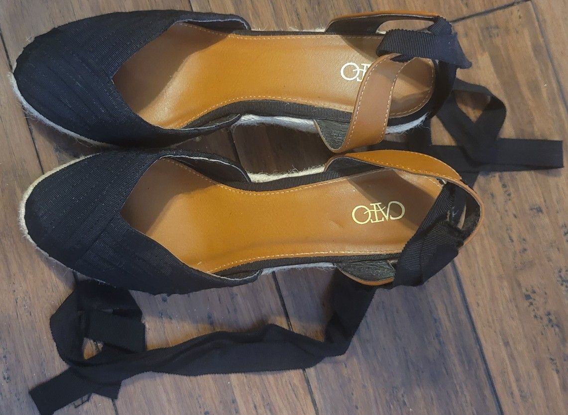 Black Lace Up Wedge Shoes