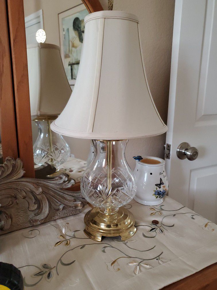 2 Antique Crystal & Brass Lamps 