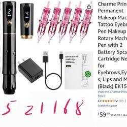 Charme Princesse Permanent Makeup Machine Tattoo Eyebrow Pen Makeup Rotary Machine Pen with 2 Battery 5pcs Cartridge Needles for Eyebrows,Eyeliners, L
