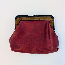 Change Coin Money Purse Red Leather Frame Snap Closure 6 L 4.5 H