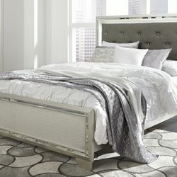 Lonnix Silver Queen LED Upholstered Panel Bed


