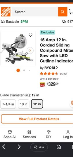 NEW Ryobi 15 Amp 12 in. Sliding Compound Miter Saw $300 OBO