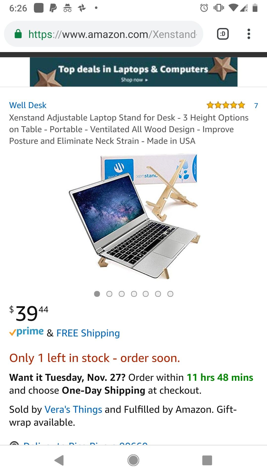 Xenstand Adjustable Laptop Stand for Desk - 3 Height Options on Table - Portable - Ventilated All Wood Design - Improve Posture- Made in USA