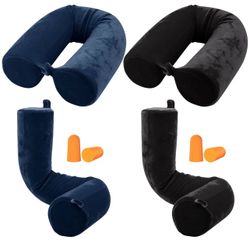 2 Pack Travel Pillow Twist Memory Foam Neck Support Adjustable Neck Pillow for Traveling Airplane Train Bus or at Home-Adjustable, Neck Bendable Roll 