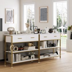 Industrial Console Table with Drawers, Vintage Hallway Foyer Table with Storage Shelves, Narrow Long Sofa Entryway Table for Living Room