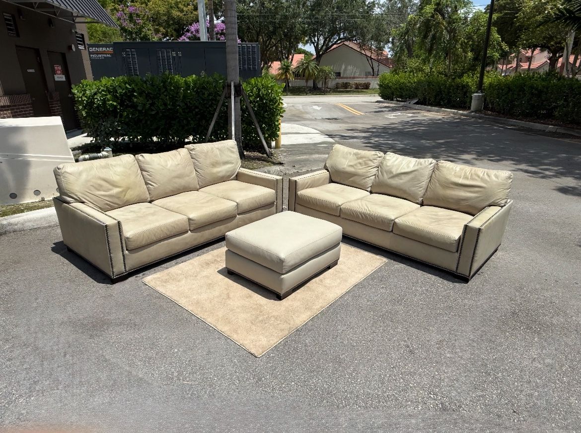 Leather Nailhead Pottery Barn Sofa Set + Ottoman - Free Delivery 🚚