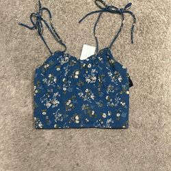 Cropped Floral Blue Shirt 